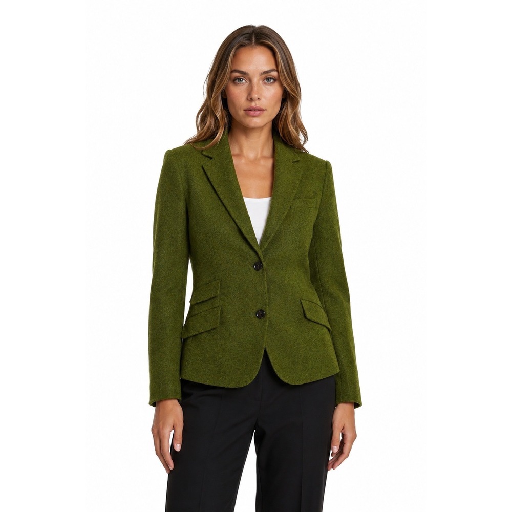 Talbots Blazer Women's Size 16W Green Wool Blend 2-Button Peplum Jacket Lined